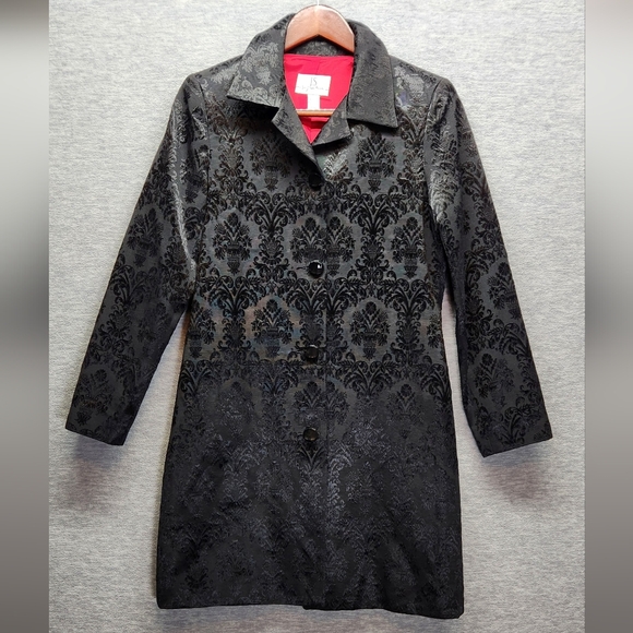 js signature Jackets & Blazers - J S Signature Etched Paisley Satin Trench Coat womens 6 Grunge Goth Vampire